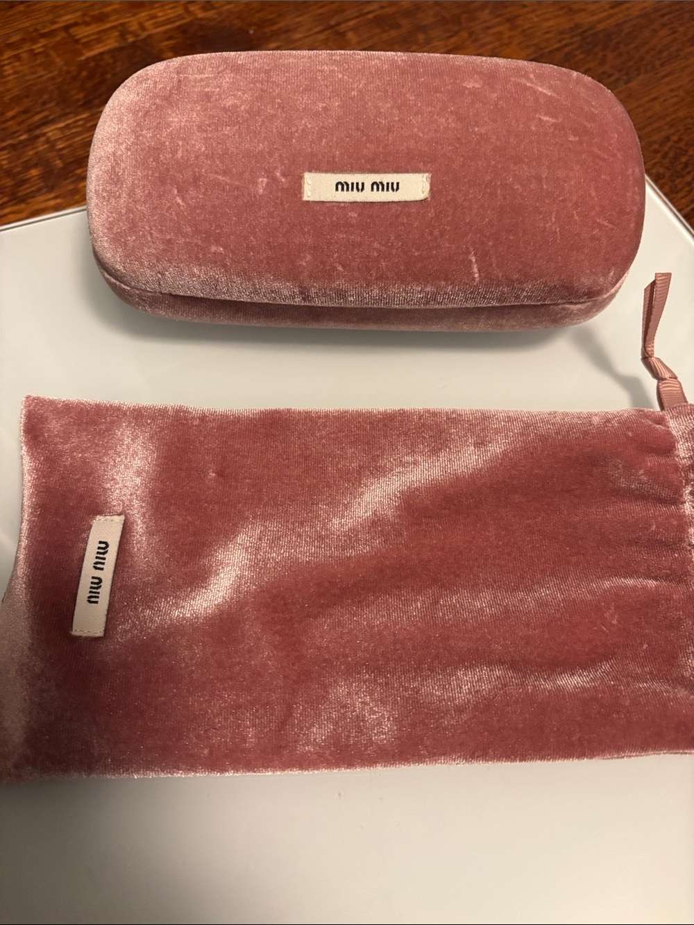 Miu Miu Dusty Pink Velvet Sunglasses Case with Matching Pouch